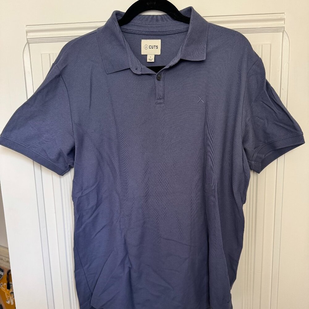 Cuts Polo Shirt Mens L Dark Blue Curve-Hem 100% Pima Cotton Casual